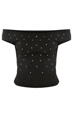 Tall Diamante Detail Slash Neck Top-PrettyLittleThing Hot