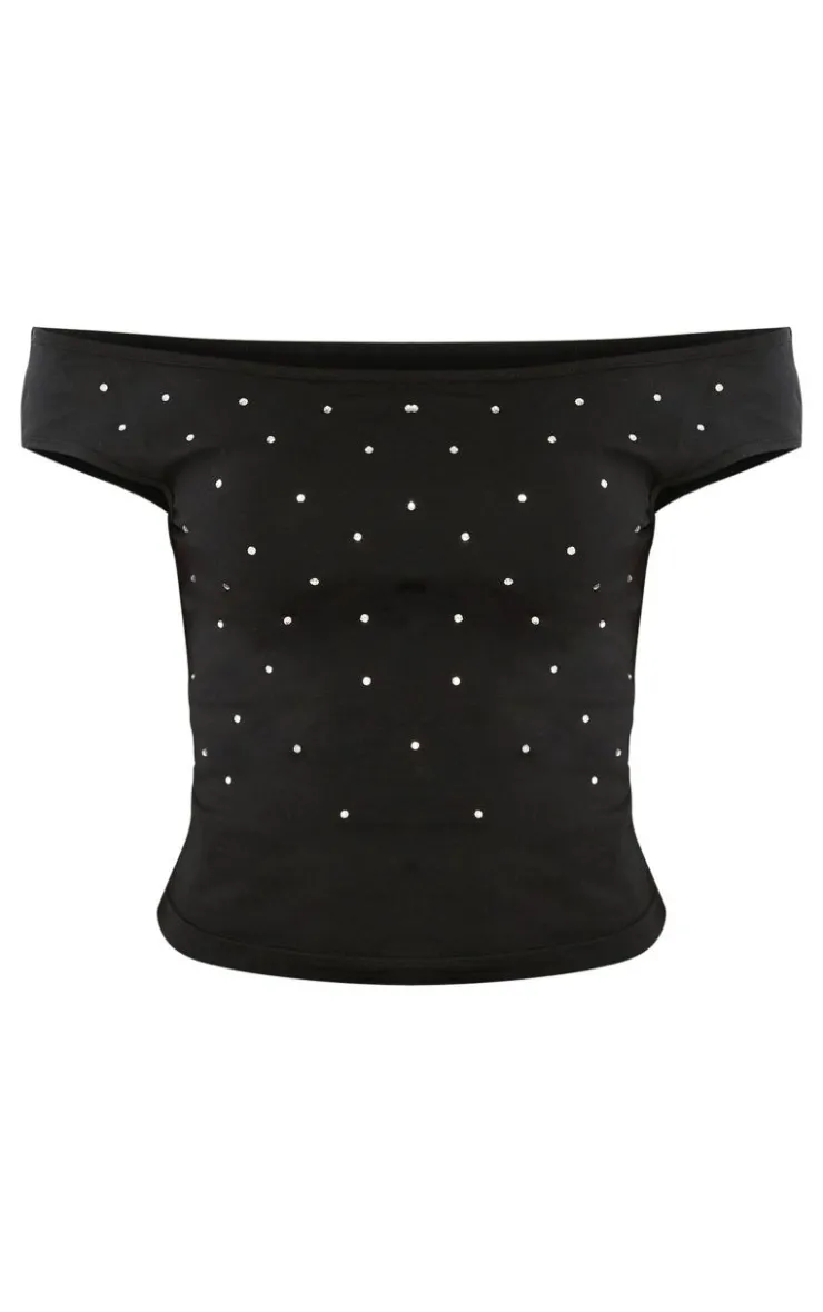 Tall Diamante Detail Slash Neck Top-PrettyLittleThing Hot