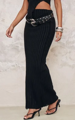 Outlet PrettyLittleThing Tall Distressed Knit Maxi Skirt Black