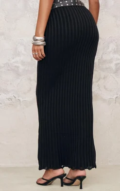Outlet PrettyLittleThing Tall Distressed Knit Maxi Skirt Black