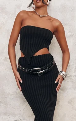 Outlet PrettyLittleThing Tall Distressed Knit Maxi Skirt Black