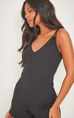 PrettyLittleThing Unitards*Tall Double Strap Rib Plunge Romper