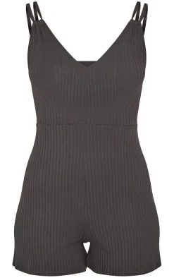 PrettyLittleThing Unitards*Tall Double Strap Rib Plunge Romper