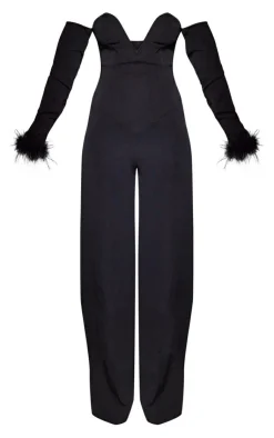 Tall Faux Feather Cuff Jumpsuit-PrettyLittleThing Hot