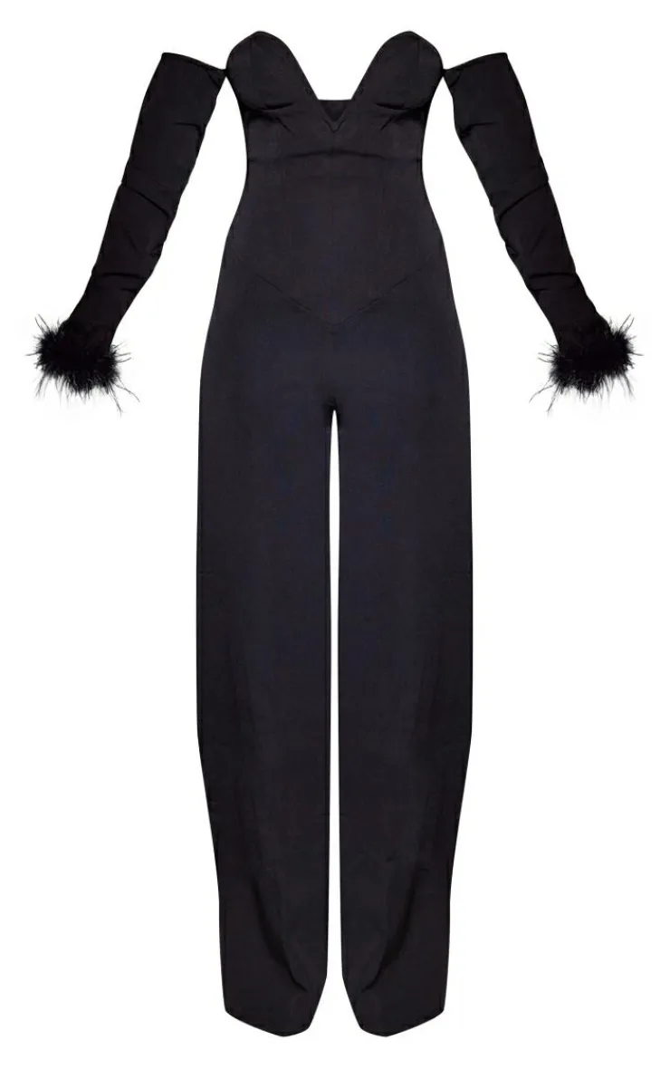 Tall Faux Feather Cuff Jumpsuit-PrettyLittleThing Hot