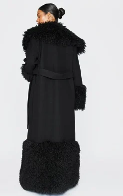 PrettyLittleThing Faux Fur Coats*Tall Faux Fur Trim Contrast Wool Look Coat