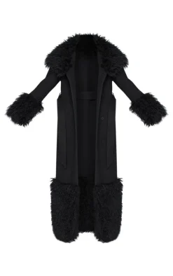 PrettyLittleThing Faux Fur Coats*Tall Faux Fur Trim Contrast Wool Look Coat