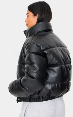 PrettyLittleThing Puffer Jackets*Tall Faux Leather Elastic Hem Bubble Puffer