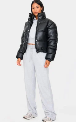 PrettyLittleThing Puffer Jackets*Tall Faux Leather Elastic Hem Bubble Puffer