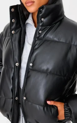 PrettyLittleThing Puffer Jackets*Tall Faux Leather Elastic Hem Bubble Puffer
