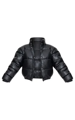 PrettyLittleThing Puffer Jackets*Tall Faux Leather Elastic Hem Bubble Puffer