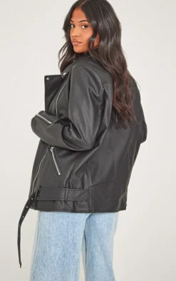 PrettyLittleThing Faux Leather Jackets*Tall Faux Leather Longline Belted Biker Jacket