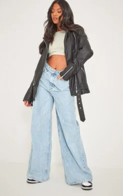 PrettyLittleThing Faux Leather Jackets*Tall Faux Leather Longline Belted Biker Jacket