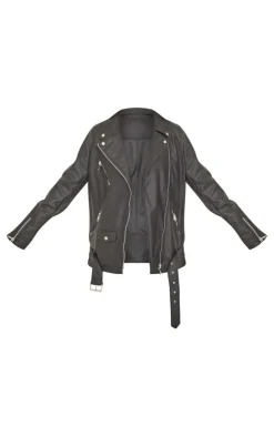 PrettyLittleThing Faux Leather Jackets*Tall Faux Leather Longline Belted Biker Jacket
