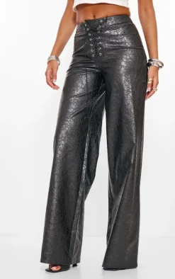 Tall Faux Leather Lace Up Front Straight Leg Pants-PrettyLittleThing Hot