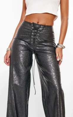 Tall Faux Leather Lace Up Front Straight Leg Pants-PrettyLittleThing Hot