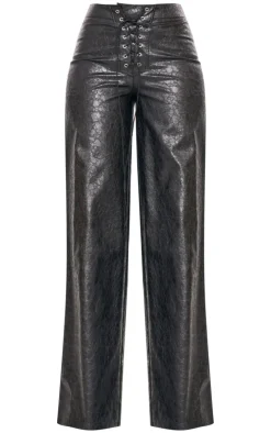 Tall Faux Leather Lace Up Front Straight Leg Pants-PrettyLittleThing Hot