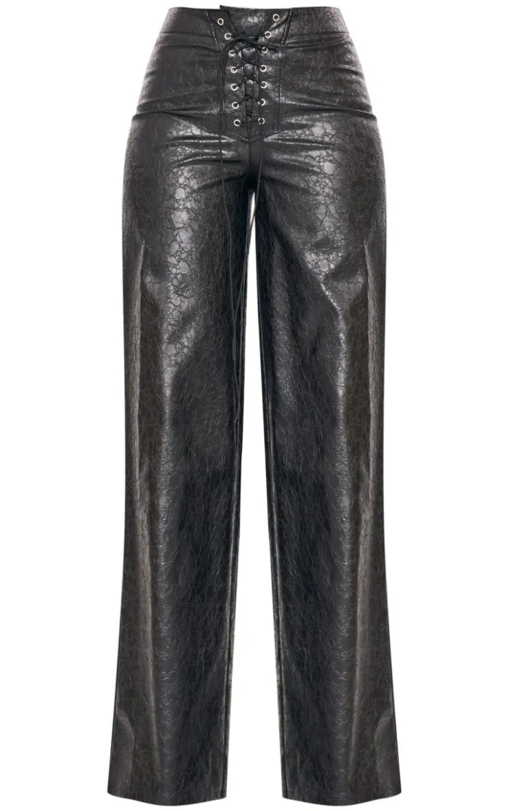 Tall Faux Leather Lace Up Front Straight Leg Pants-PrettyLittleThing Hot