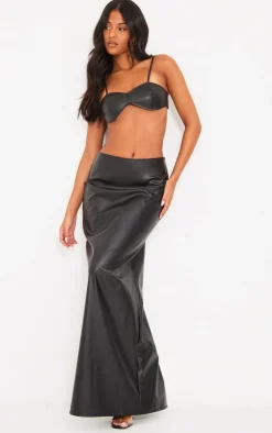 New PrettyLittleThing Tall Faux Leather Maxi Skirt Black