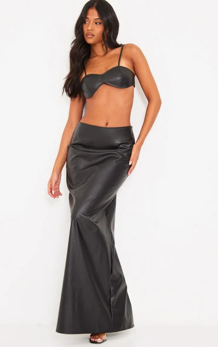New PrettyLittleThing Tall Faux Leather Maxi Skirt Black