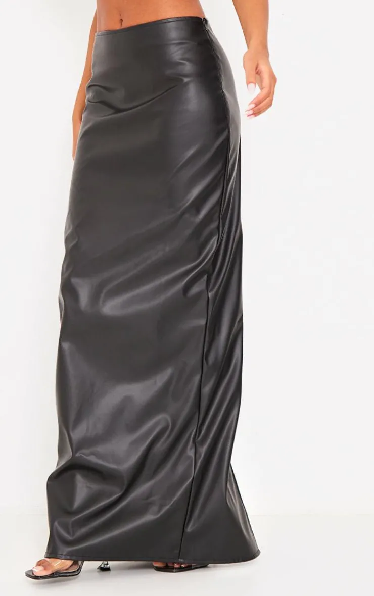 New PrettyLittleThing Tall Faux Leather Maxi Skirt Black