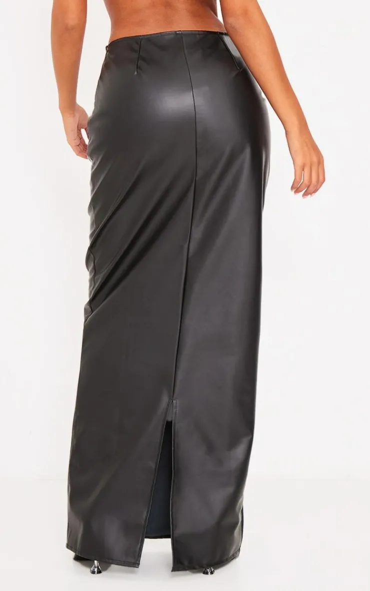 New PrettyLittleThing Tall Faux Leather Maxi Skirt Black