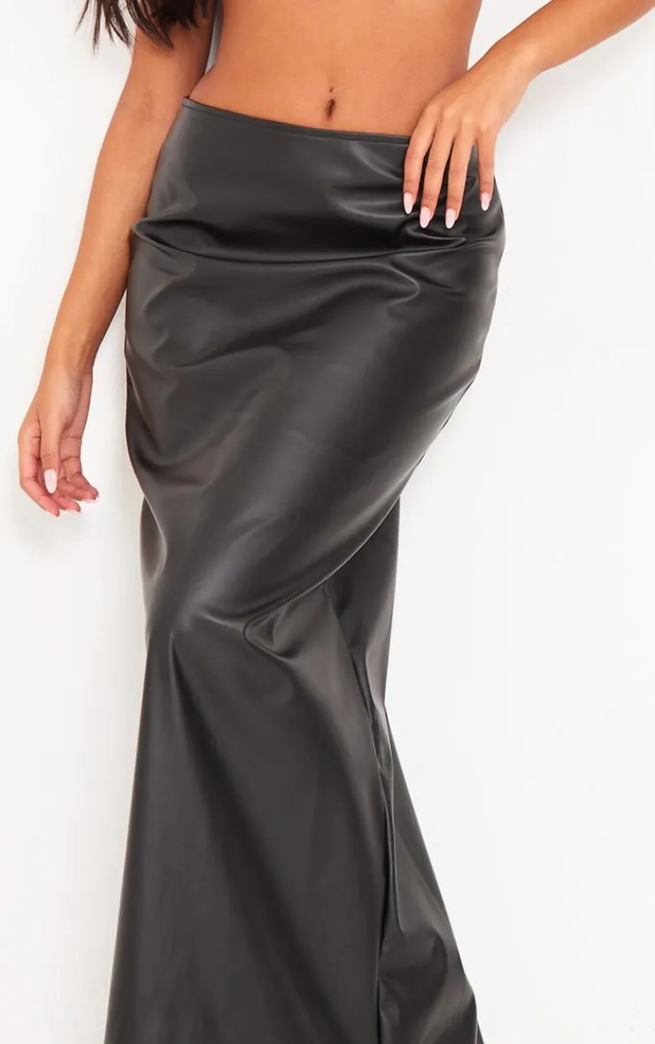 New PrettyLittleThing Tall Faux Leather Maxi Skirt Black