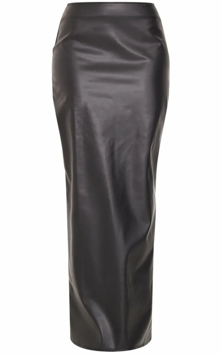 New PrettyLittleThing Tall Faux Leather Maxi Skirt Black