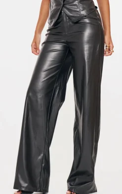 Best PrettyLittleThing Tall Faux Leather Mid Rise Wide Leg Pants Black