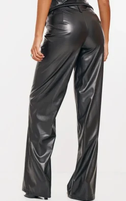 Best PrettyLittleThing Tall Faux Leather Mid Rise Wide Leg Pants Black