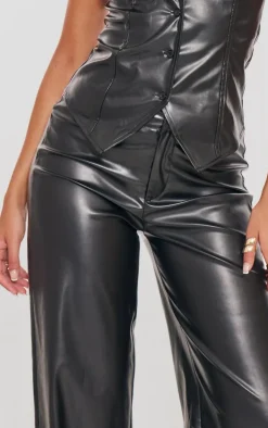 Best PrettyLittleThing Tall Faux Leather Mid Rise Wide Leg Pants Black
