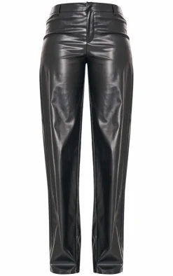 Best PrettyLittleThing Tall Faux Leather Mid Rise Wide Leg Pants Black