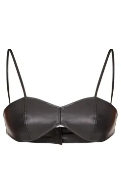 Online PrettyLittleThing Tall Faux Leather Strappy Bralet Black