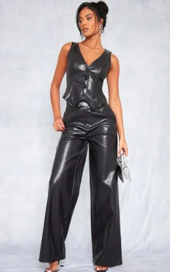 Outlet PrettyLittleThing Tall Faux Leather Wide Leg Pants Black
