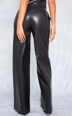 Outlet PrettyLittleThing Tall Faux Leather Wide Leg Pants Black