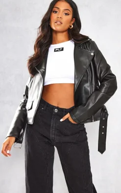 PrettyLittleThing Faux Leather Jackets*Tall Faux Leather Zip Detail Biker Jacket