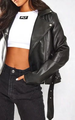 PrettyLittleThing Faux Leather Jackets*Tall Faux Leather Zip Detail Biker Jacket