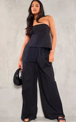 New PrettyLittleThing Tall Faux Linen Asymmetric Bandeau Top Black