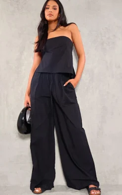 Best PrettyLittleThing Tall Faux Linen Wide Leg Pants Black