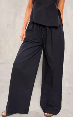 Best PrettyLittleThing Tall Faux Linen Wide Leg Pants Black