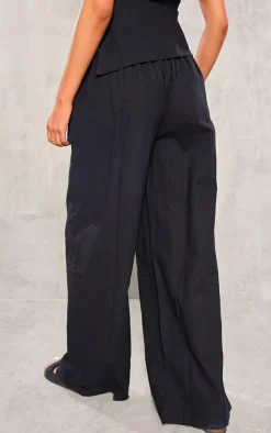 Best PrettyLittleThing Tall Faux Linen Wide Leg Pants Black