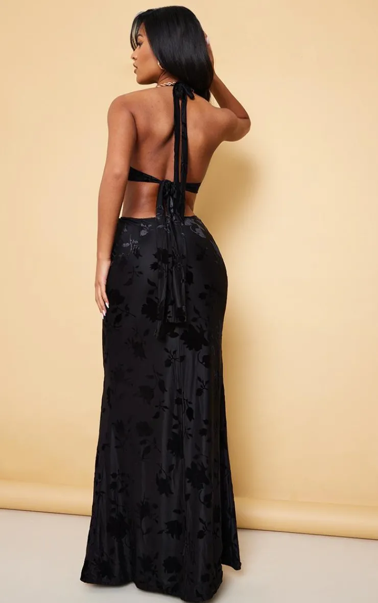 Tall Floral Embossed Velour Maxi Dress-PrettyLittleThing Clearance