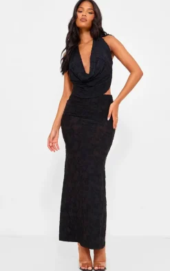 Best PrettyLittleThing Tall Floral Sheer Burnout Low Rise Maxi Skirt Black