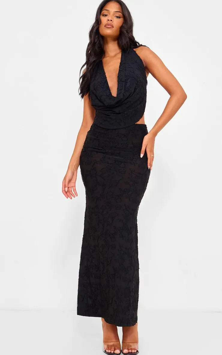 Best PrettyLittleThing Tall Floral Sheer Burnout Low Rise Maxi Skirt Black