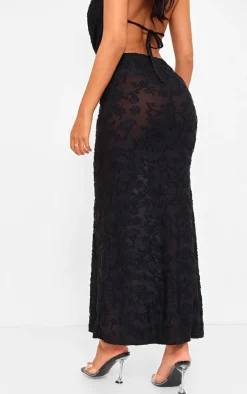 Best PrettyLittleThing Tall Floral Sheer Burnout Low Rise Maxi Skirt Black