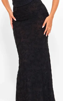 Best PrettyLittleThing Tall Floral Sheer Burnout Low Rise Maxi Skirt Black