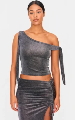 PrettyLittleThing Christmas Party Outfits*Tall Glitter Tie Side Crop Top