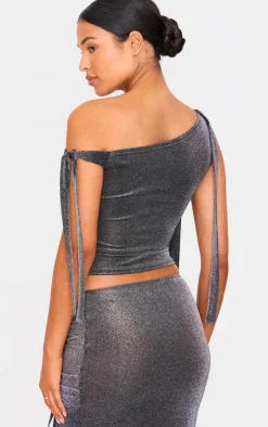 PrettyLittleThing Christmas Party Outfits*Tall Glitter Tie Side Crop Top