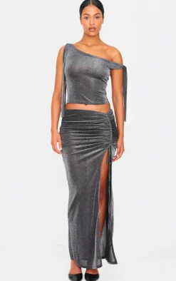 PrettyLittleThing Christmas Party Outfits*Tall Glitter Tie Side Crop Top