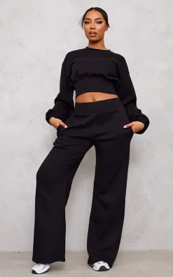 PrettyLittleThing Tall High Waisted Wide Leg Sweatpants Black